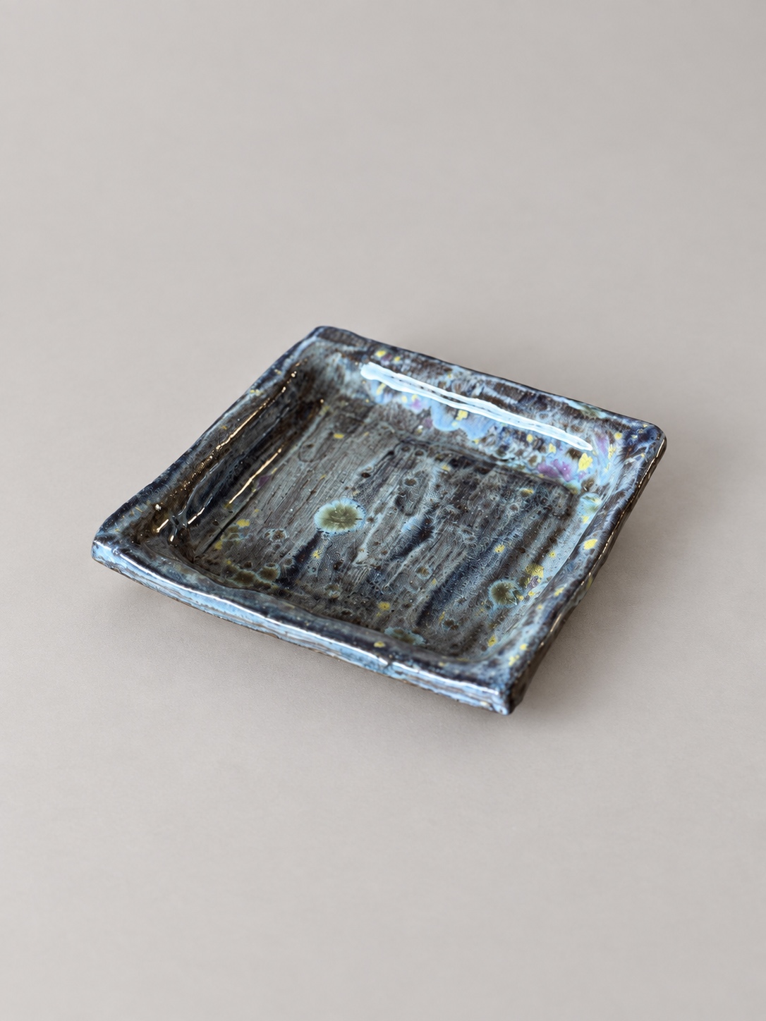 Blue-glazed square dish — handmade ceramic by Potpuri